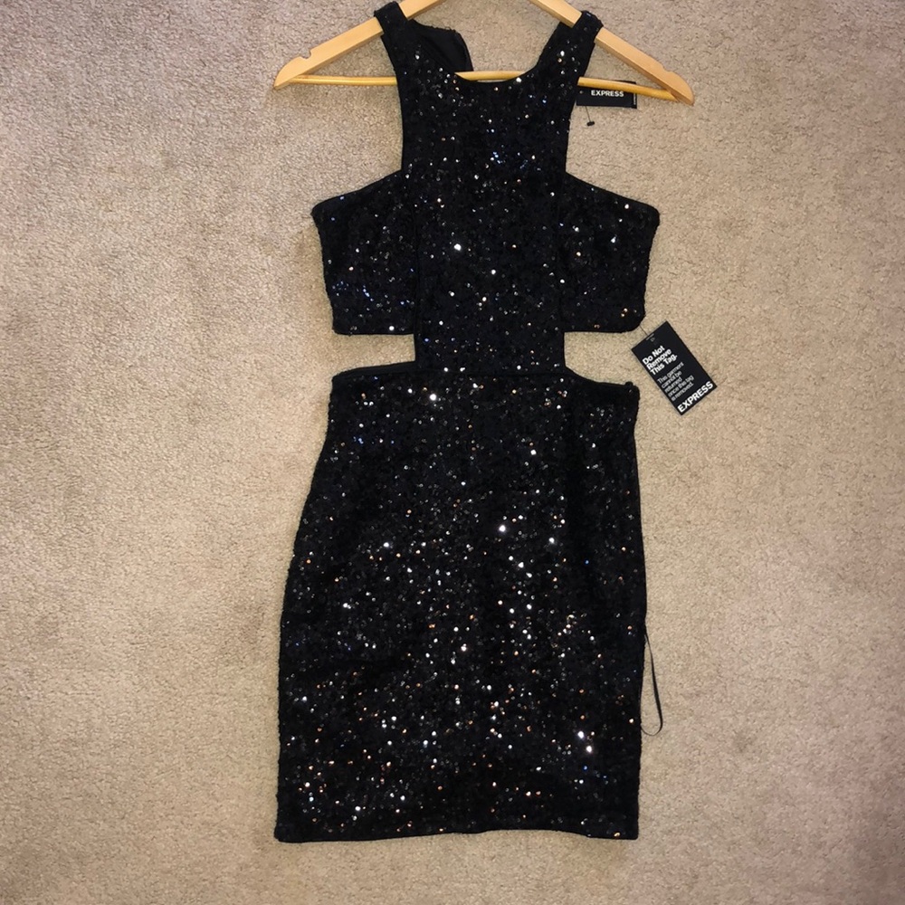 Black Cut Out Sequin Dress